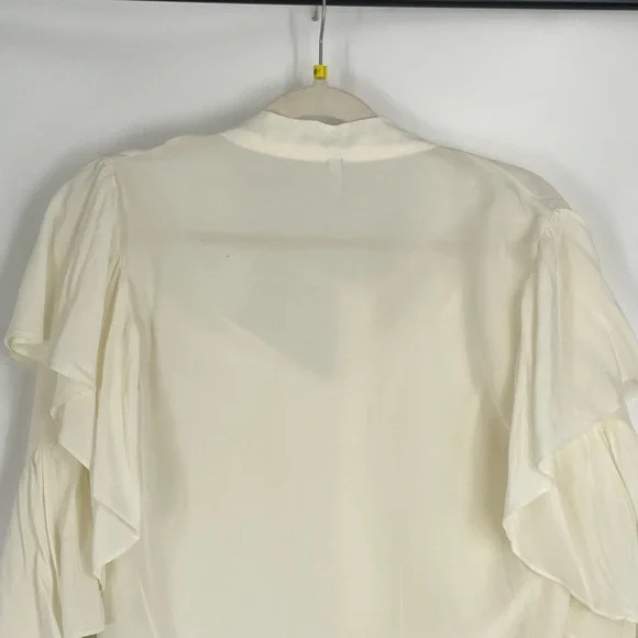ZARA Women's Cream Sheer Ruffled Tie Neck Long Sleeve Blouse Top Size USA XS - Picture 8 of 10